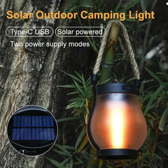 Solar Flame Lamp Rechargeable Hanging Courtyard Decoration Garden Lantern Lighting Lamp with Hemp Rope Outdoor Camping Lamp - Creatique