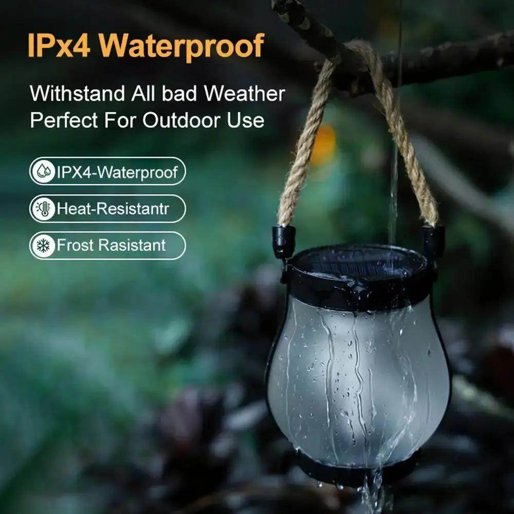 Solar Flame Lamp Rechargeable Hanging Courtyard Decoration Garden Lantern Lighting Lamp with Hemp Rope Outdoor Camping Lamp - Creatique