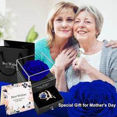 Preserved Rose Gift Enchanted Real Blue Rose with Sapphire Brooch, Eternal Flower Rose, Handmade Rose in Box with Pin, Forever Blue Rose Gift for Her on Mother'S Day, Birthday. - Creatique