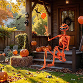 5.2 FT Poseable Halloween Skeleton Life-Size Decoration with Pumpkin Head Orange - Creatique