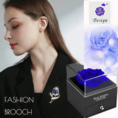 Preserved Rose Gift Enchanted Real Blue Rose with Sapphire Brooch, Eternal Flower Rose, Handmade Rose in Box with Pin, Forever Blue Rose Gift for Her on Mother'S Day, Birthday. - Creatique