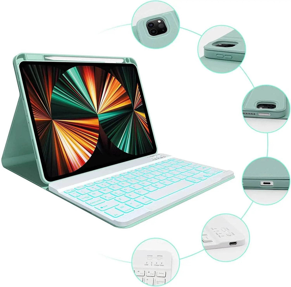 Ipad Keyboard Case for Ipad Air 5Th/4Th Gen 2022/2020 10.9 Inch - Pro 11 4Th 3Rd 2Nd 1St Gen 2022/2021/2020/2018, Detachable BT Backlit Magnetic Keyboard, Built-In Pencil Holder, Smart Cover (Green) - Creatique