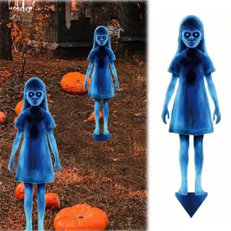 〔Cc55〕1/2Pcs Halloween Scary Ghost Girl Garden Stake Twin Female Ghost Courtyard Insertion Decor Lawn Patio Haunted Metal - Creatique