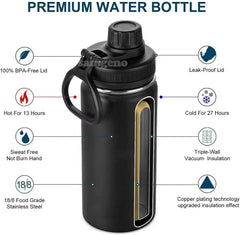 Premium 32 Oz Insulated Stainless Steel Water Bottle - Leakproof Double Wall Vacuum Sport Mug with Wide Mouth Lid - Creatique