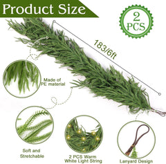 Festive Pine Garland with Lights – Realistic Artificial Pine Garland for Effortless Holiday Décor - Creatique