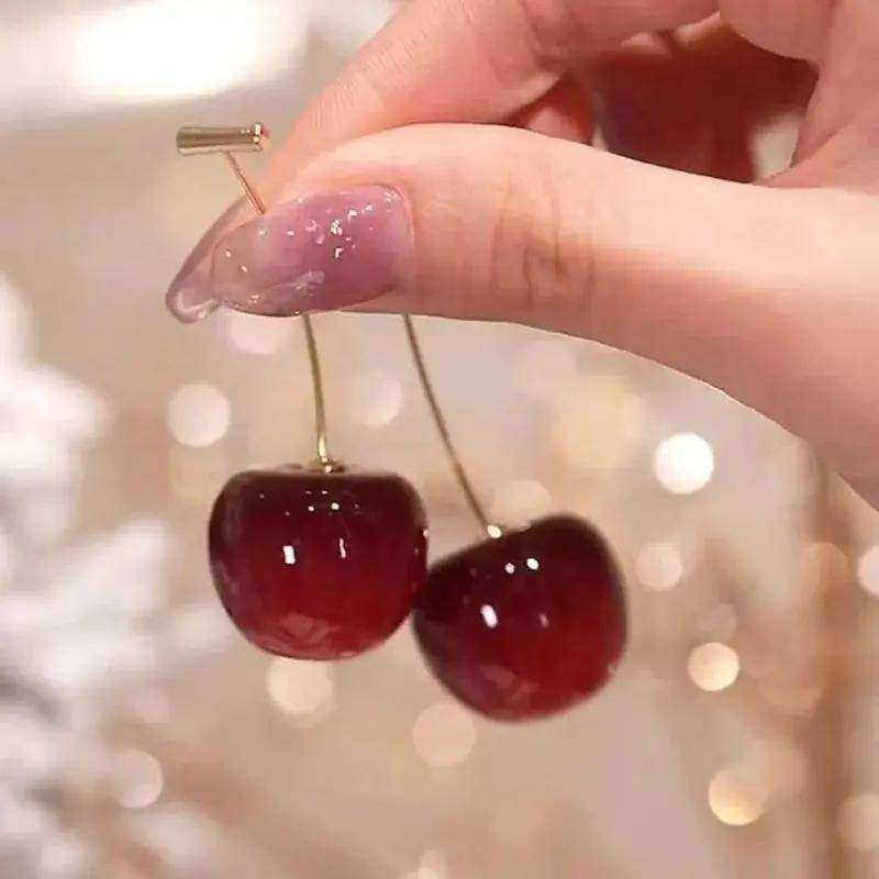 Small Fresh Sweet Lovely Cherry Cherries Cherries Earrings Pendant Fruit Earrings Red Cherry Earrings Charm Jewelry - Creatique