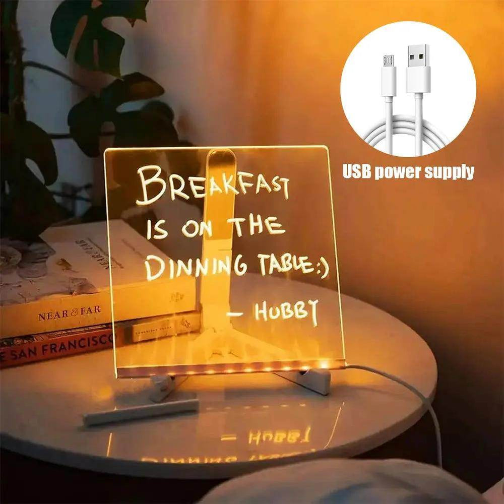 Light up Acrylic Message Board Rewritable DIY Children'S Glowing Drawing Board Message Lamp with 7 Colorful Pens - Creatique