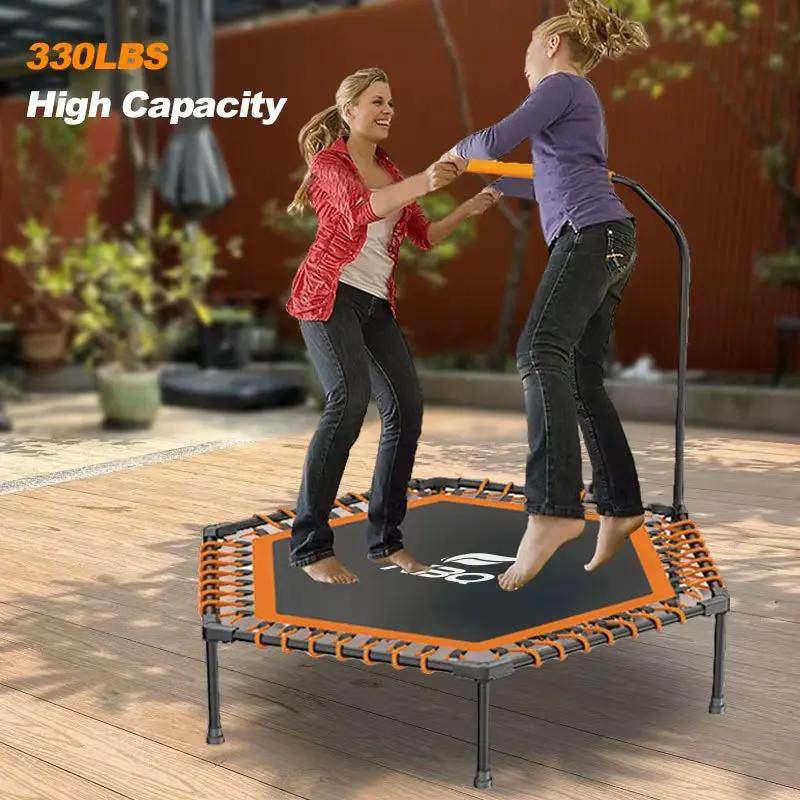 55-Inch Adult Trampoline with U-Shaped Armrests - Indoor Fitness Bounce for Maximum 800 lbs Load Capacity - Creatique
