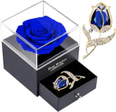Preserved Rose Gift Enchanted Real Blue Rose with Sapphire Brooch, Eternal Flower Rose, Handmade Rose in Box with Pin, Forever Blue Rose Gift for Her on Mother'S Day, Birthday. - Creatique