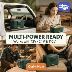 Electric Lunch Box for Adults – 3.5L Dual-Layer Portable Food Warmer for Car, Truck & Work - Creatique