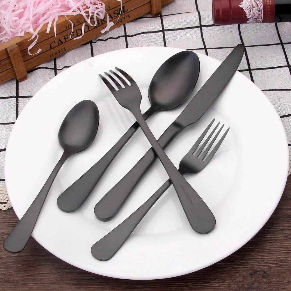 Flatware Set for 4 – Matte Black, Satin Finish - Creatique