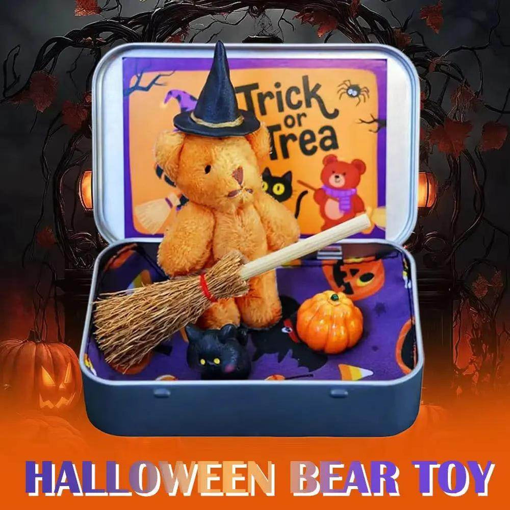 Halloween Bear in a Box for Trick or Treat,Cute Halloween Decoration for Kids, Plush Mini Teddy Bear Gift with Wizard Hat - Creatique