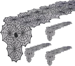 Halloween Table Runner – Black Lace Spider Web Design (2 Pack, 18x72 Inches) - Creatique