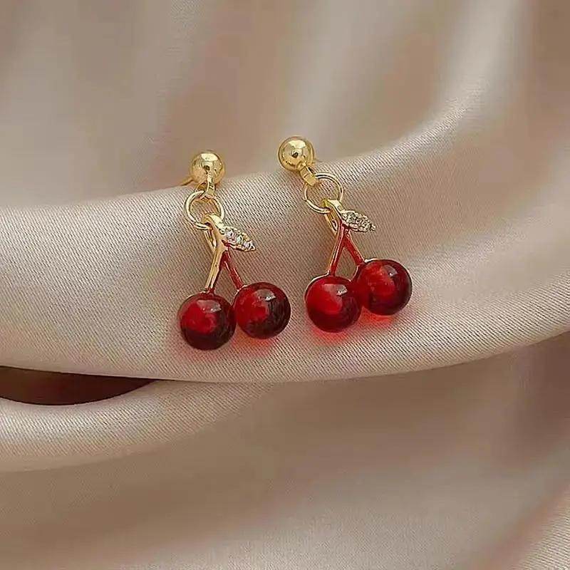 Small Fresh Sweet Lovely Cherry Cherries Cherries Earrings Pendant Fruit Earrings Red Cherry Earrings Charm Jewelry - Creatique