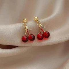 Small Fresh Sweet Lovely Cherry Cherries Cherries Earrings Pendant Fruit Earrings Red Cherry Earrings Charm Jewelry - Creatique
