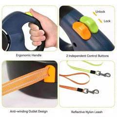 Dual Pet Leash Retractable Reflective Lead 360 Swivel Double Dog Walking Leash - Creatique