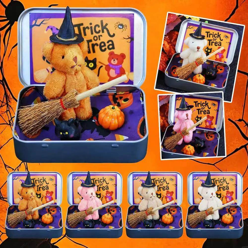 Halloween Bear in a Box for Trick or Treat,Cute Halloween Decoration for Kids, Plush Mini Teddy Bear Gift with Wizard Hat - Creatique