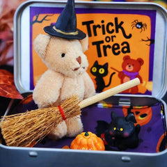 Halloween Bear in a Box for Trick or Treat,Cute Halloween Decoration for Kids, Plush Mini Teddy Bear Gift with Wizard Hat - Creatique
