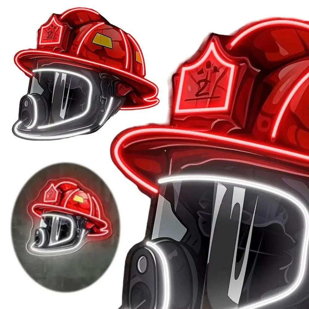 Firefighter Helmet Neon Sign USB Powered High Quality Acrylic Board Art Neon Neon Light Sign Hanging Ornament for Room Wall Deco - Creatique
