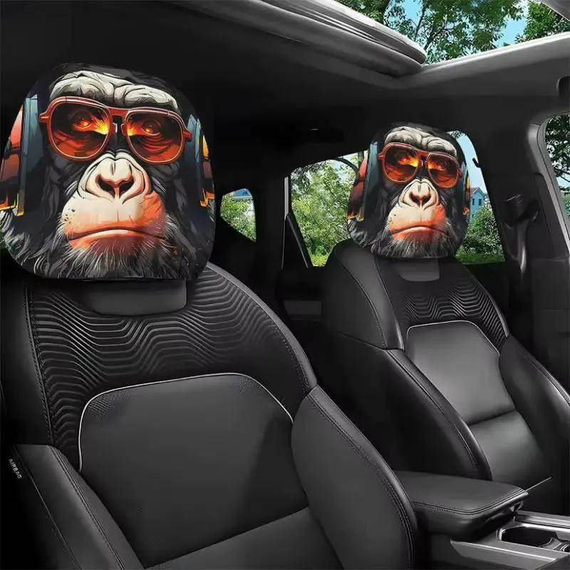 2Pcs Face Printed Car Pillowcase Soft Comfortable Decorative Cushion Cover Auto Seat Headrest Washable Polyester Fabric - Creatique