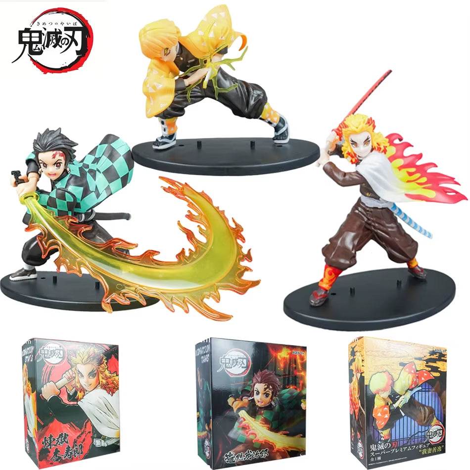 Demon Slayer PVC Action Figures - Tanjirou, Agatsuma, Zenitsu & Kyoujurou Collectible Model Toy Set for Kids & Gifts (14-22cm) - Creatique