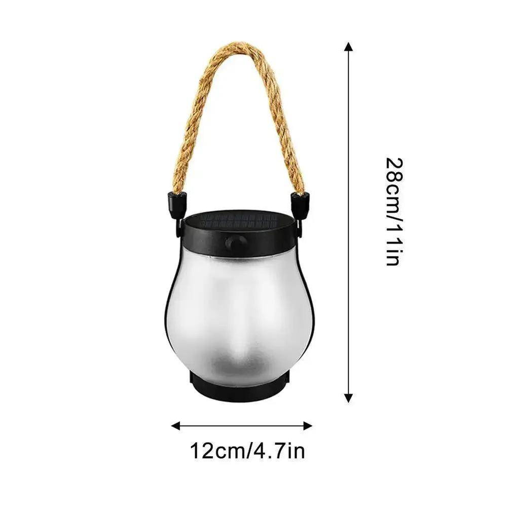 Solar Flame Lamp Rechargeable Hanging Courtyard Decoration Garden Lantern Lighting Lamp with Hemp Rope Outdoor Camping Lamp - Creatique