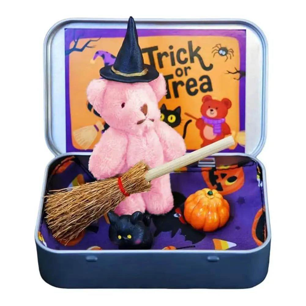 Halloween Bear in a Box for Trick or Treat,Cute Halloween Decoration for Kids, Plush Mini Teddy Bear Gift with Wizard Hat - Creatique