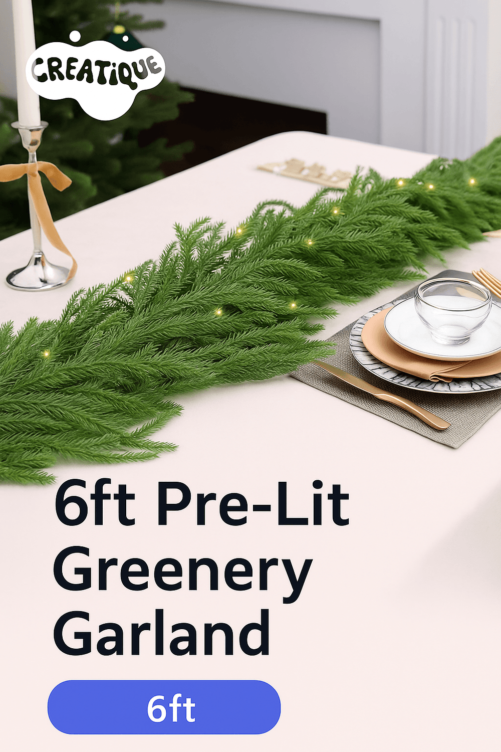 Festive Pine Garland with Lights – Realistic Artificial Pine Garland for Effortless Holiday Décor - Creatique