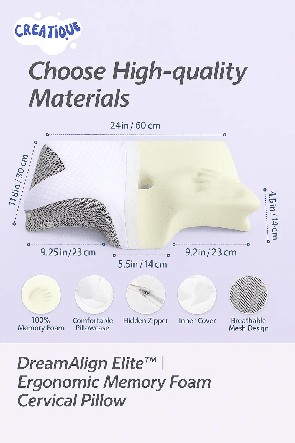DreamAlign Elite™ Memory Foam Pillow – Neck Alignment - Creatique