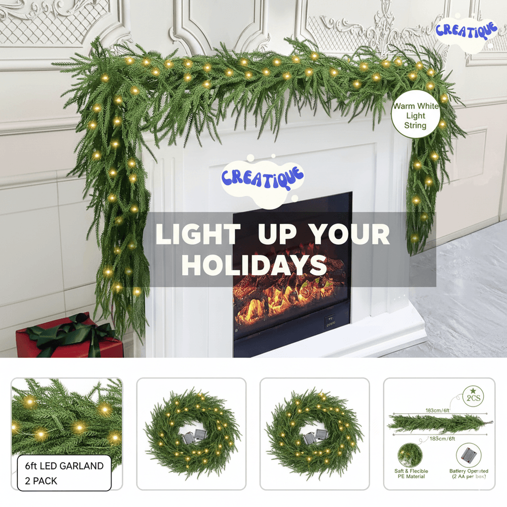 Festive Pine Garland with Lights – Realistic Artificial Pine Garland for Effortless Holiday Décor - Creatique