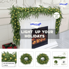 Festive Pine Garland with Lights – Realistic Artificial Pine Garland for Effortless Holiday Décor - Creatique