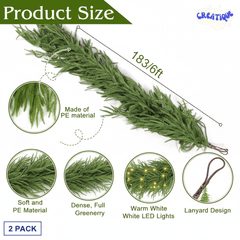 Festive Pine Garland with Lights – Realistic Artificial Pine Garland for Effortless Holiday Décor - Creatique