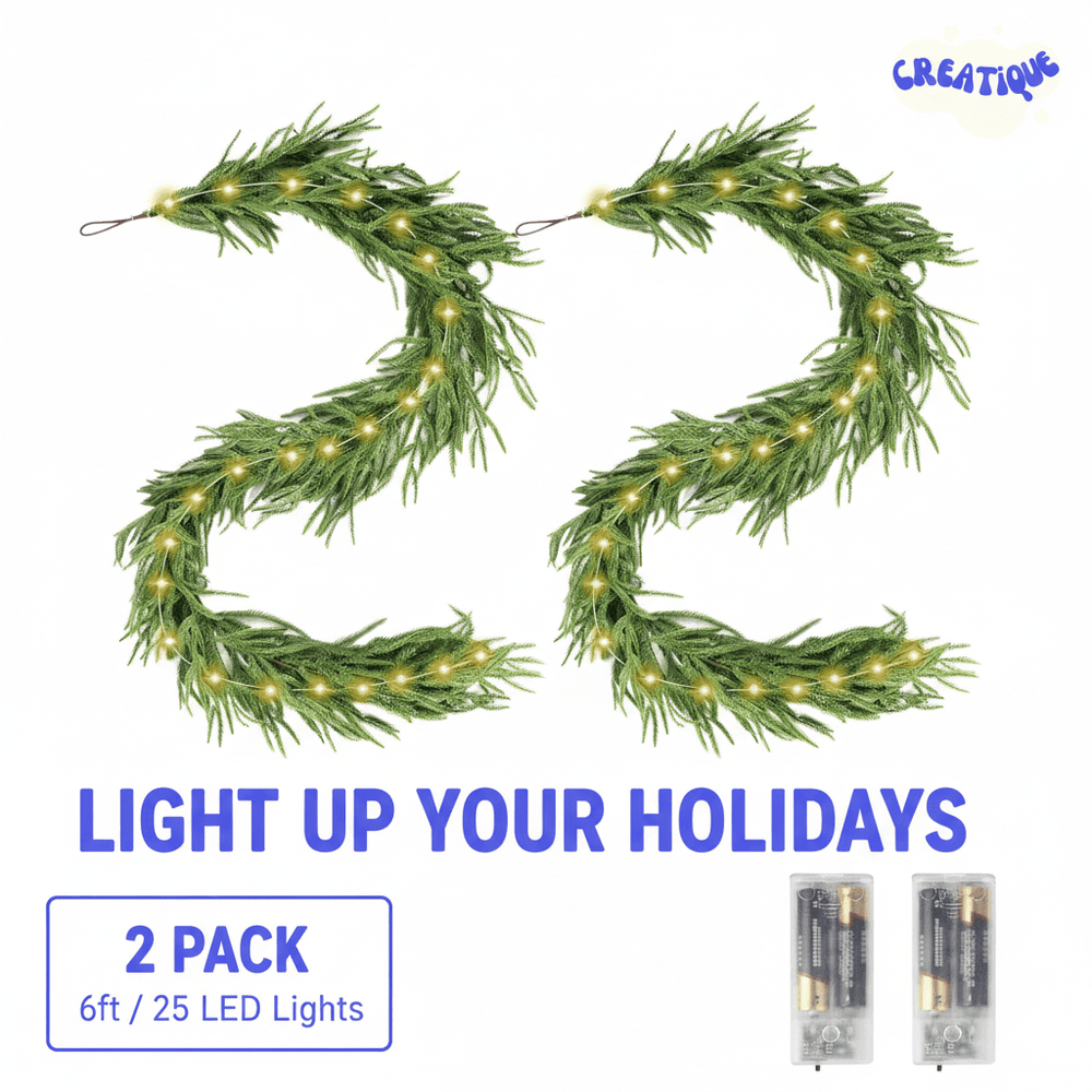 Festive Pine Garland with Lights – Realistic Artificial Pine Garland for Effortless Holiday Décor - Creatique