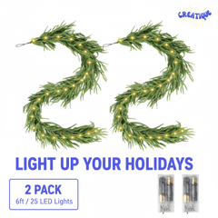Festive Pine Garland with Lights – Realistic Artificial Pine Garland for Effortless Holiday Décor - Creatique