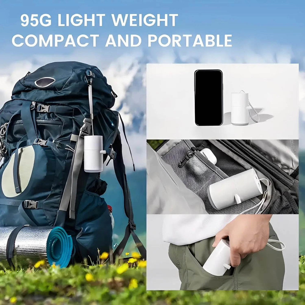 Compact Rechargeable Mini Air Pump & SOS Lamp - Perfect for Camping, Pool Floats, Air Beds, and Vacuum Storage Bags! - Creatique