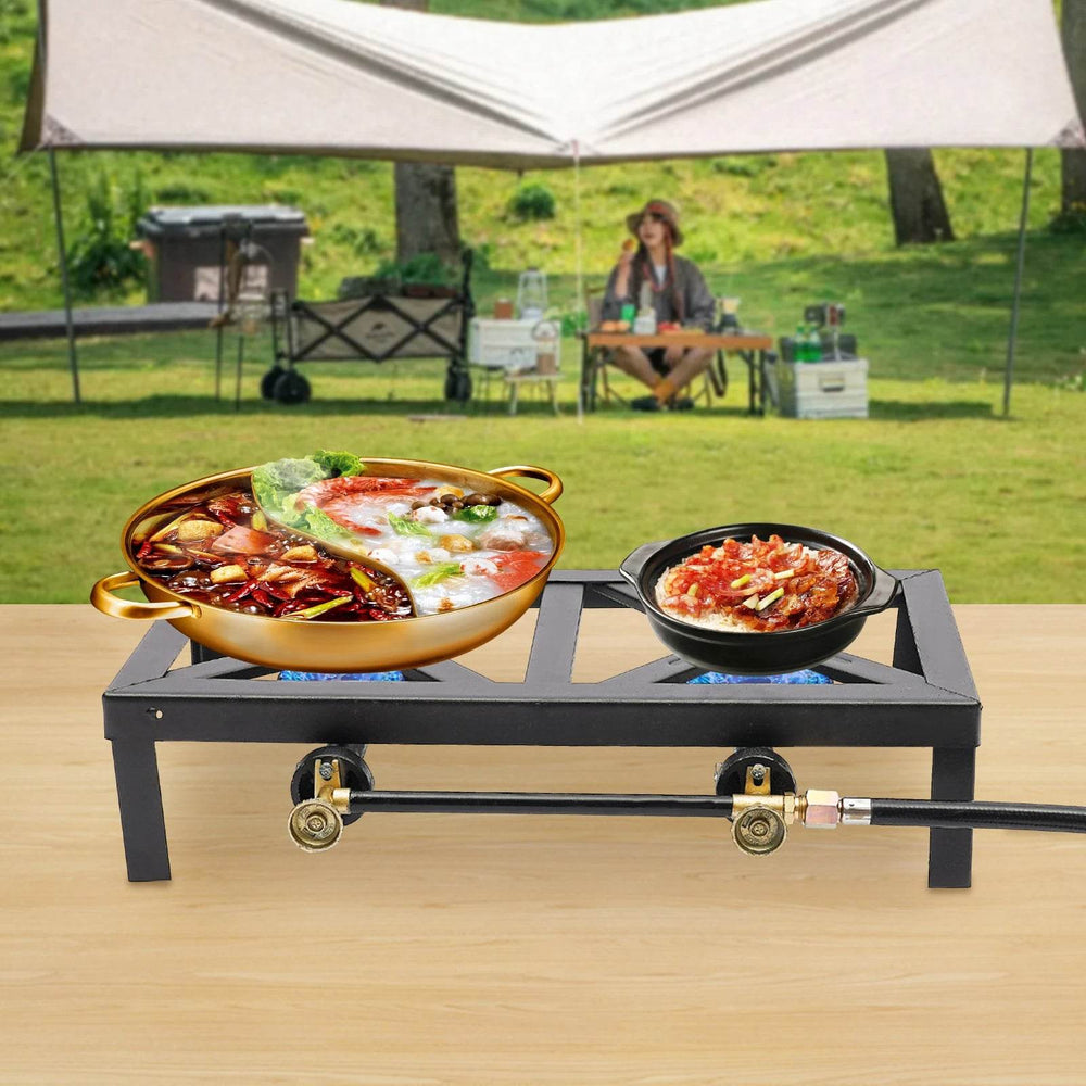 Portable Double Burner Camping Gas Stove – Adjustable Propane Cooker for Outdoor BBQ and Picnics - Creatique