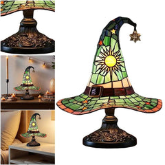 Enchanting Stained Glass Witch Hat USB Table Lamp - Perfect Bedside & Living Room Decor! - Creatique