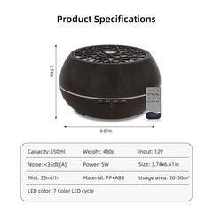 Transform Your Space: Smart 550ml Essential Oil Diffuser with Soundwave Technology, Remote Control, 7 LED Colors & Auto Timer for Ultimate Home Aromatherapy - Creatique