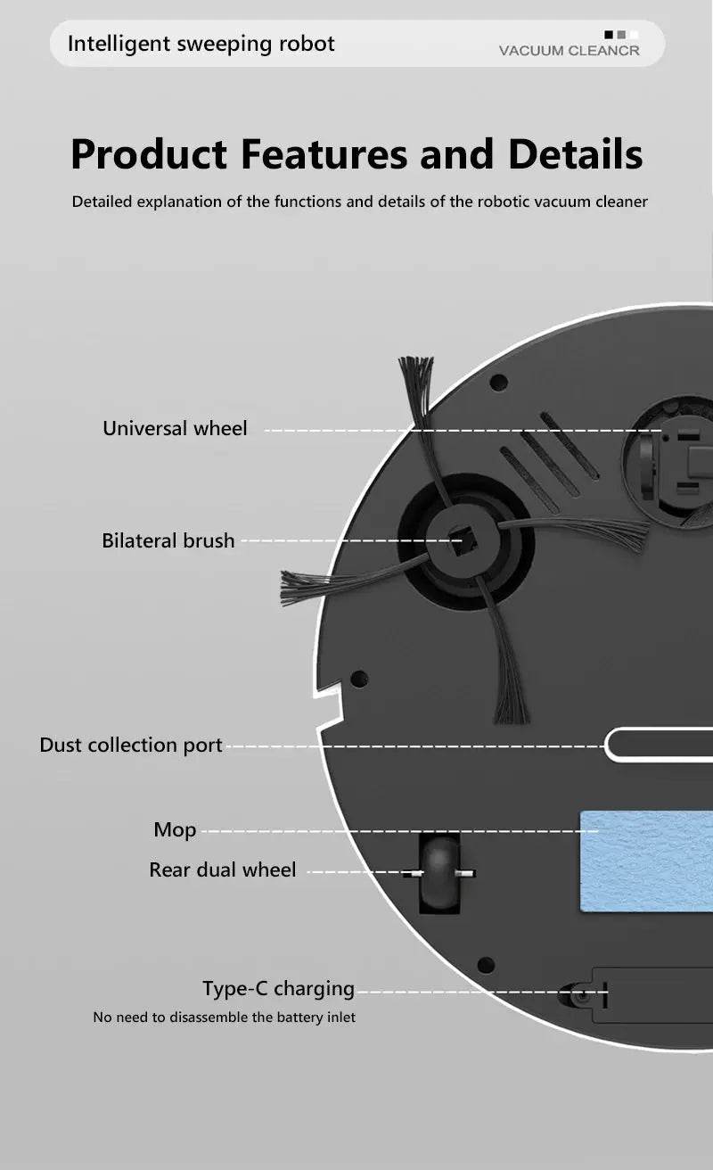 Xiaomi Smart Sweeping Robot 3-In-1 Smart Cleaner Household Rechargeable Fully Automatic Vacuum Cleaner 6000Pa Suction Pet Hair - Creatique