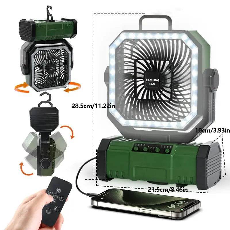 Powerful 20,000mAh Rechargeable Camping Fan & LED Lantern with Remote Control - Perfect for Outdoor Adventures and Comes with Storage Bag - Creatique
