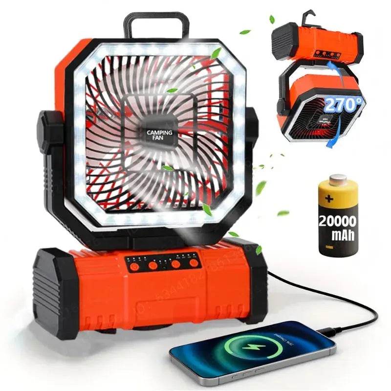 Powerful 20,000mAh Rechargeable Camping Fan & LED Lantern with Remote Control - Perfect for Outdoor Adventures and Comes with Storage Bag - Creatique