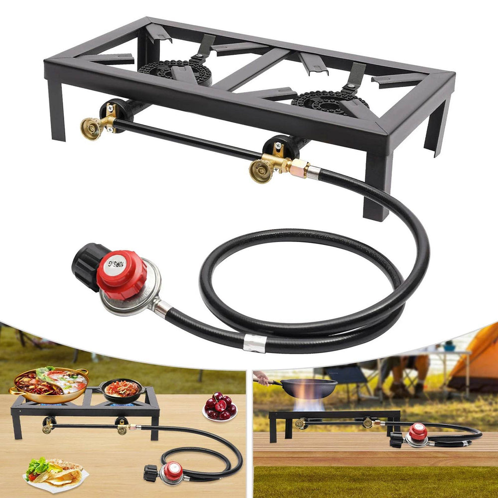 Portable Double Burner Camping Gas Stove – Adjustable Propane Cooker for Outdoor BBQ and Picnics - Creatique