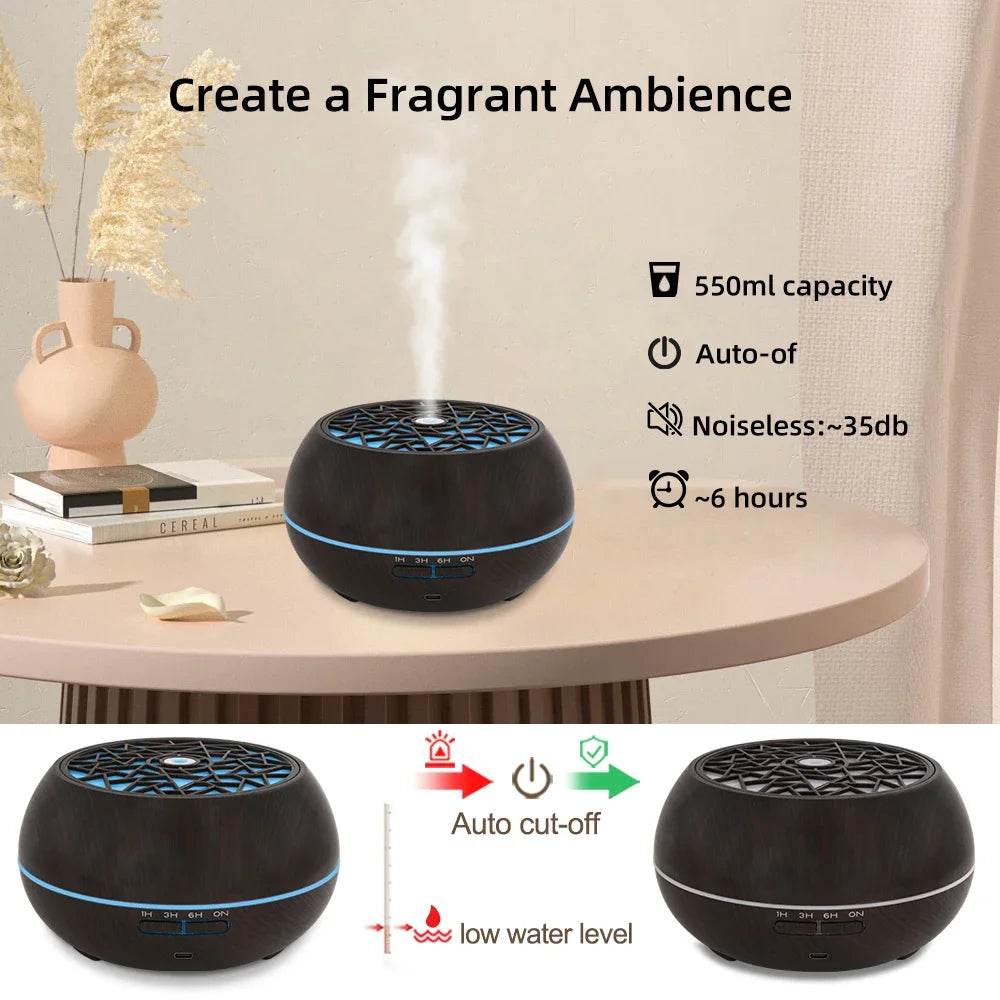 Transform Your Space: Smart 550ml Essential Oil Diffuser with Soundwave Technology, Remote Control, 7 LED Colors & Auto Timer for Ultimate Home Aromatherapy - Creatique