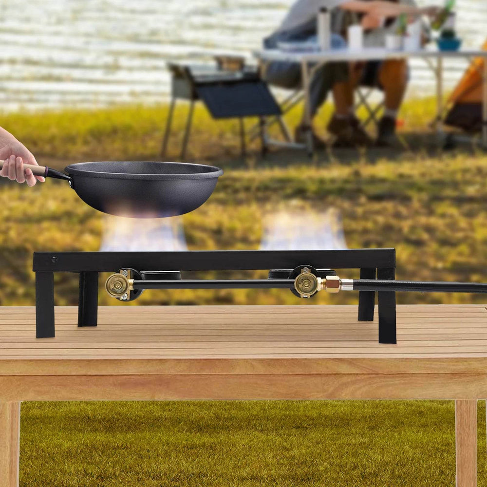 Portable Double Burner Camping Gas Stove – Adjustable Propane Cooker for Outdoor BBQ and Picnics - Creatique