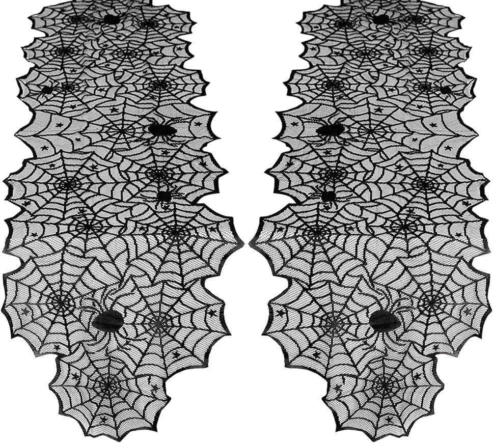 Halloween Table Runner – Black Lace Spider Web Design (2 Pack, 18x72 Inches) - Creatique