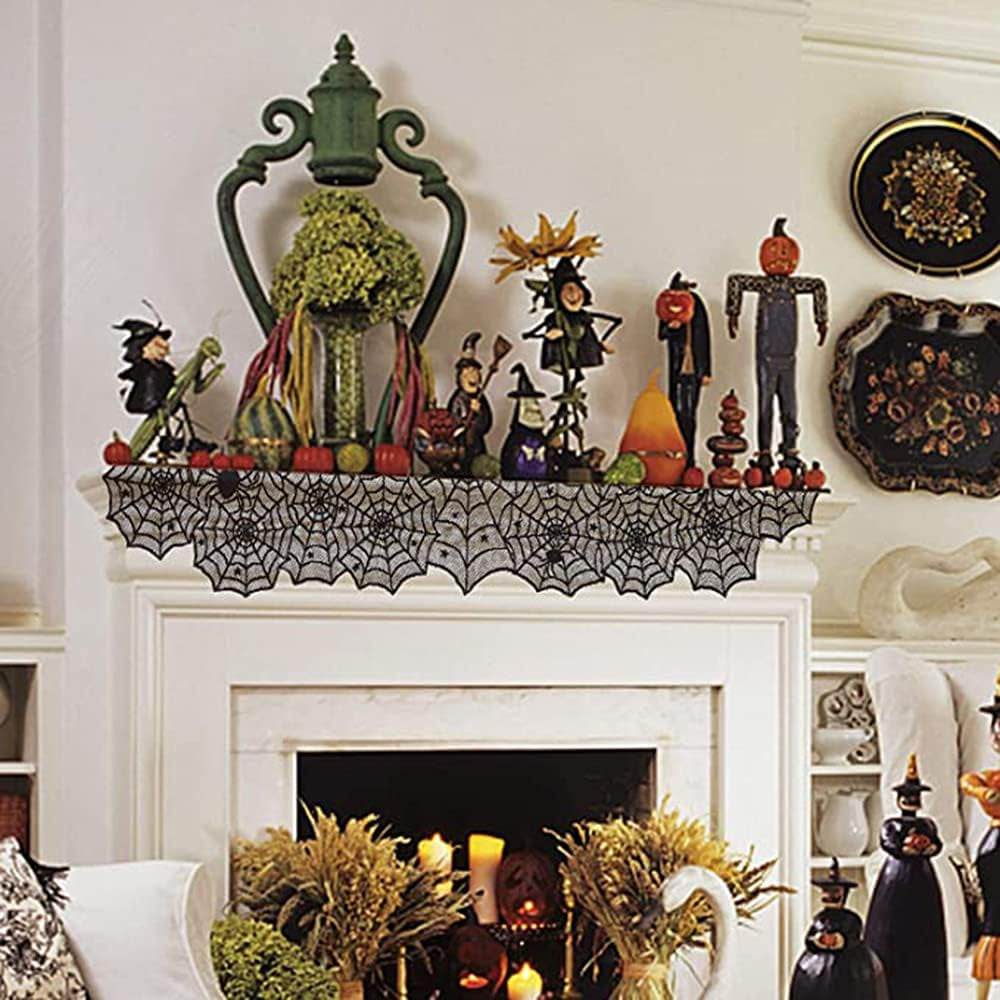 Halloween Table Runner – Black Lace Spider Web Design (2 Pack, 18x72 Inches) - Creatique