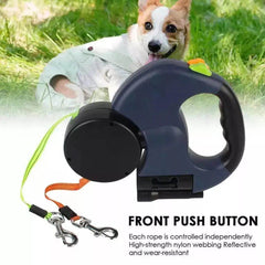 Dual Pet Leash Retractable Reflective Lead 360 Swivel Double Dog Walking Leash - Creatique