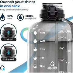 128 Oz BPA Free 1 Gallon Water Bottle with Time Marker & 2-in-1 Straw Chug Lid - Gray Gym Essential - Creatique