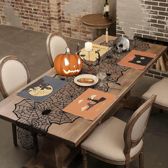 Halloween Table Runner – Black Lace Spider Web Design (2 Pack, 18x72 Inches) - Creatique