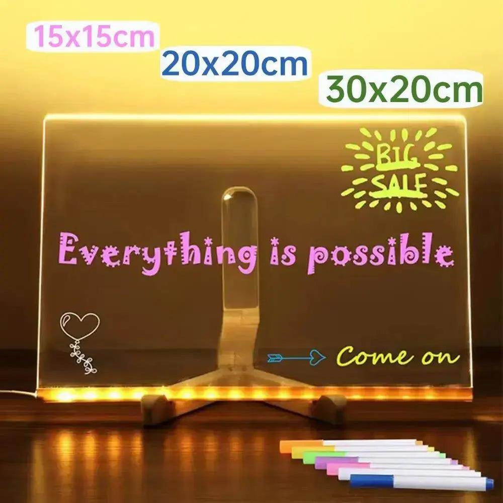 Light up Acrylic Message Board Rewritable DIY Children'S Glowing Drawing Board Message Lamp with 7 Colorful Pens - Creatique